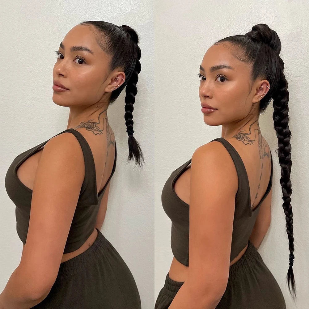Synthetic Braided Ponytail Extensions Blonde Hairpiece Long Pony Tail With Hair Tie Rubber Band Hair Blonde For Women