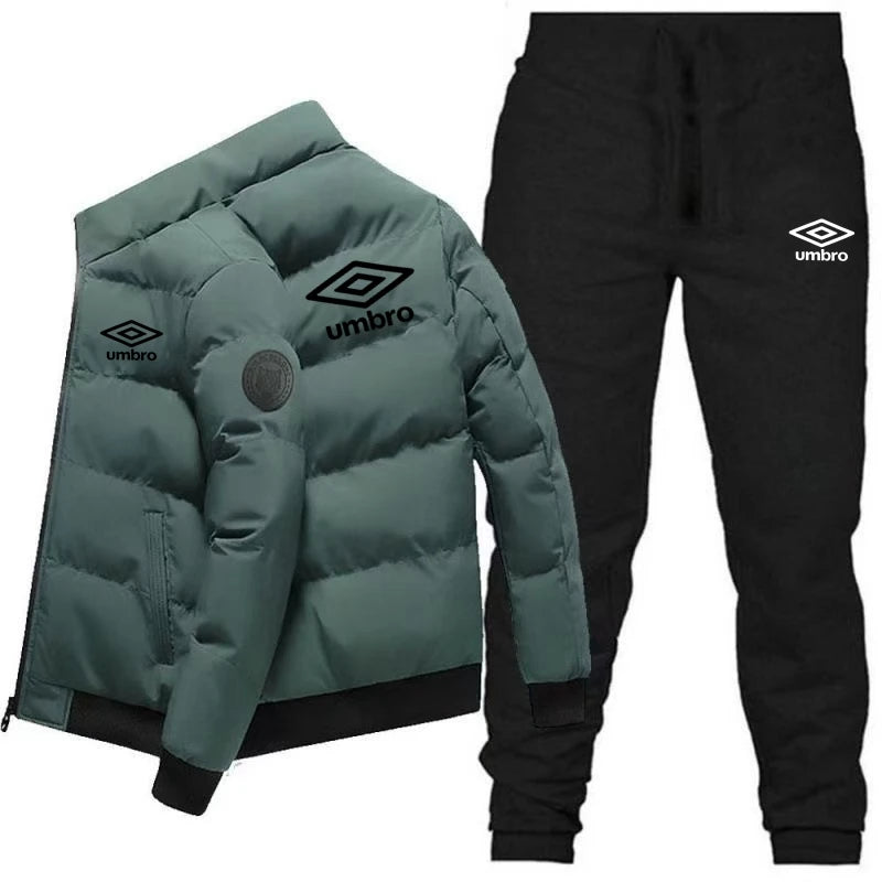 2025 Winter Fashion Umbro Men's High-quality Polyester Fiber Zip-up Warm and Windproof Jacket and Trousers Set