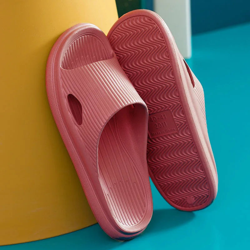 Soft Home Slippers Couples Summer Indoor Non-Slip Bathroom Slippers Solid Sandals Hotel Family Men Women Flip Flops Flat Shoes