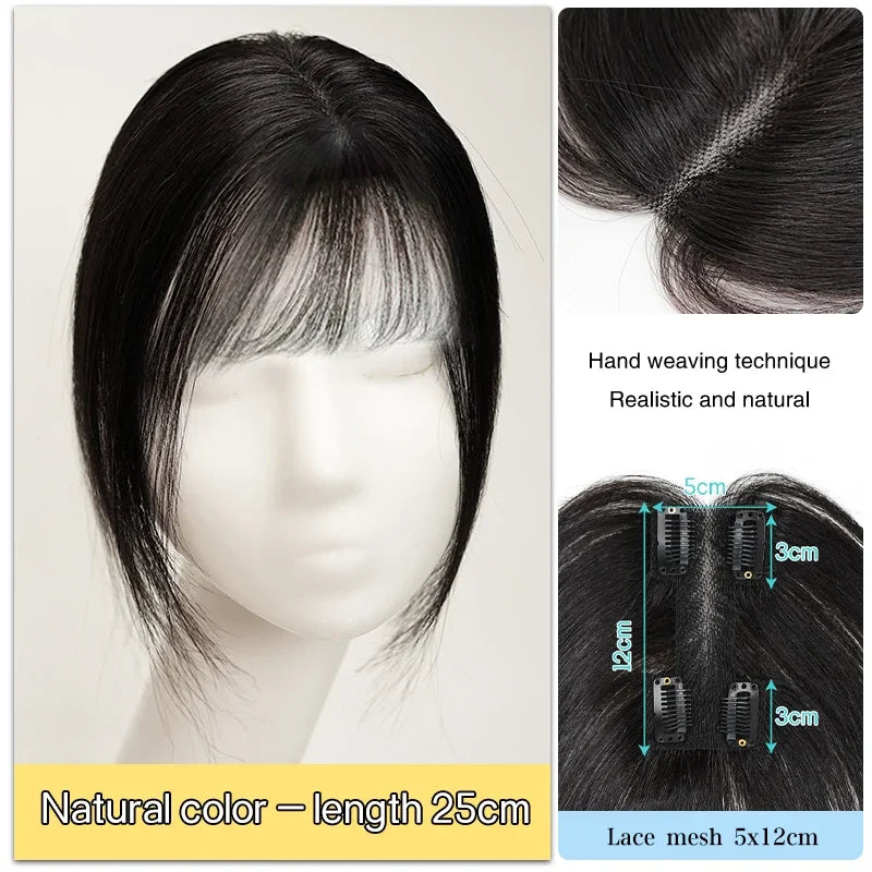 25cm 100% Human Hair 4clips Women's Natural Forehead Whitening Hair Enhancement Head Curtain 3D Eight Character Air Bangs