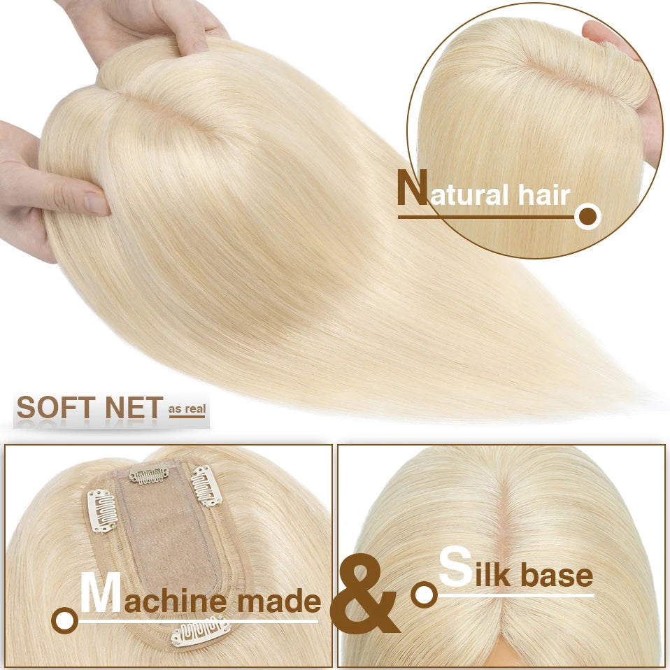 S-noilte 7x13cm Real Hair Toppers Silk Base Natural Hair Wig 100% Human Hair Prosthesis woman Brown Wigs Clip In Hair Extensions