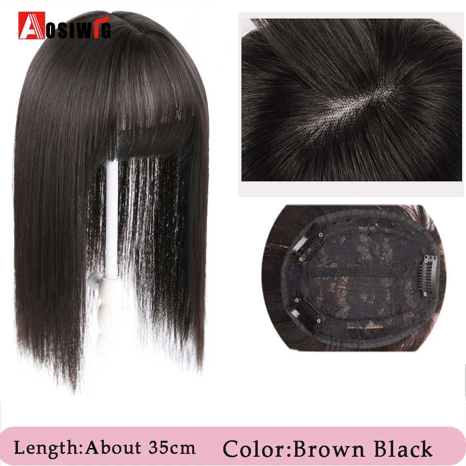 AOSIWIG Synthetic Long Straight Topper Closures Hairpiece Clip In Hair Extensions Cover White Hair Women Natural Fake Hairpiece