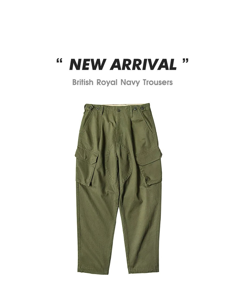 Maden Vintage Tactical Tapered Pants for Men 100% Cotton Wide Cargo Pant Casual Baggy Large Pockets Trousers Streetwear