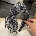Vintage Leopard Print Hairband for Women Handmade Bow Hair Hoop Mesh Hair Bow Headbands Female Hair Accessories