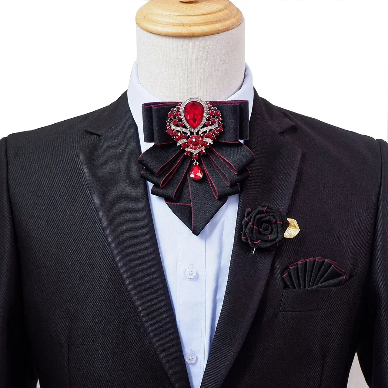 Vintage British Banquet Suit Shirt Collar Flowers Luxury French Men's Jewelry Bow Chest Clip 3-piece Set Wedding Bows Brooch Set