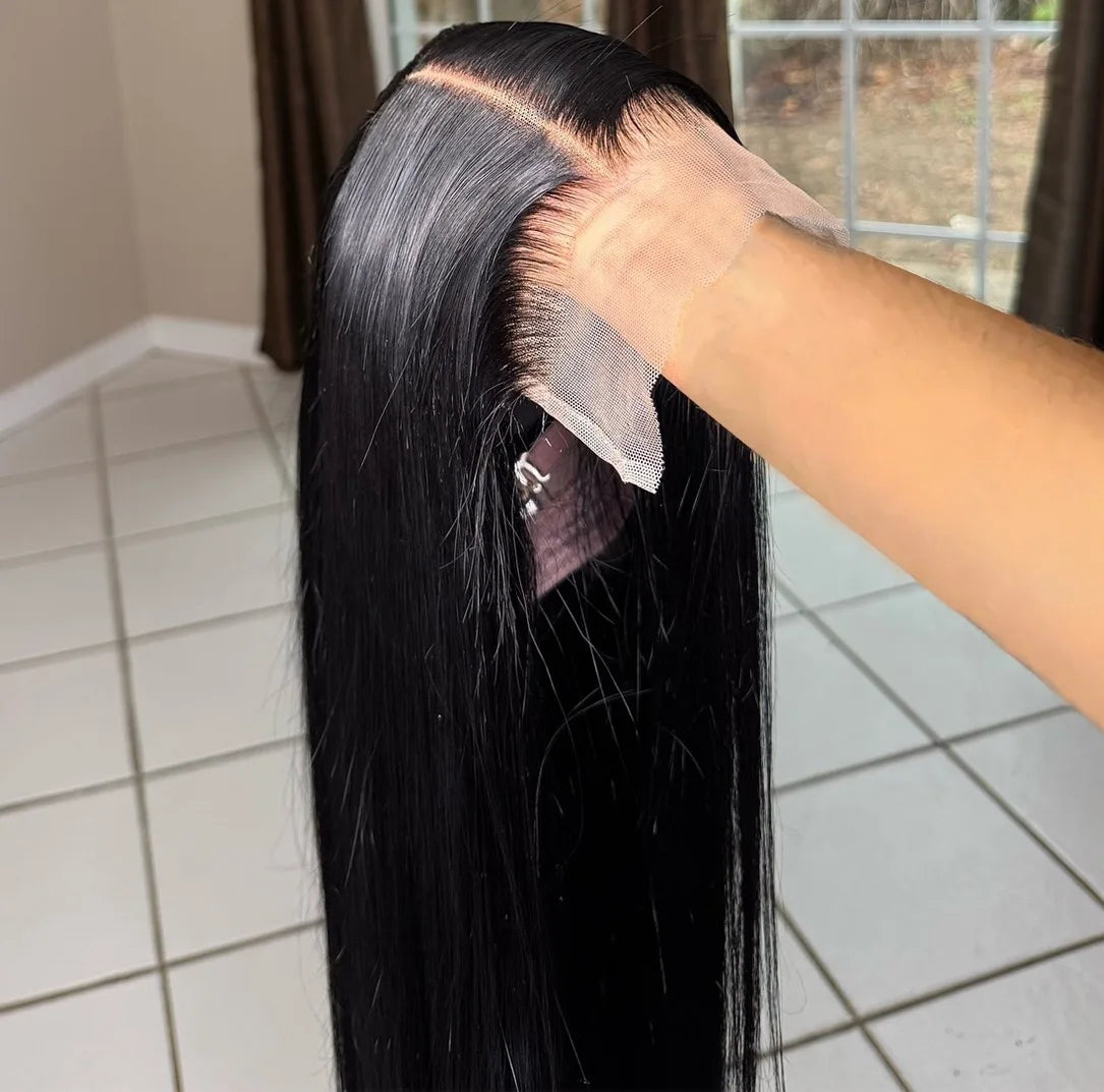 Straight Black Color Soft Synthetic 13X4X1 HD Lace Frontal Wig For Black Women Prepucked Bleach Knots Glueless Wig Daily Party