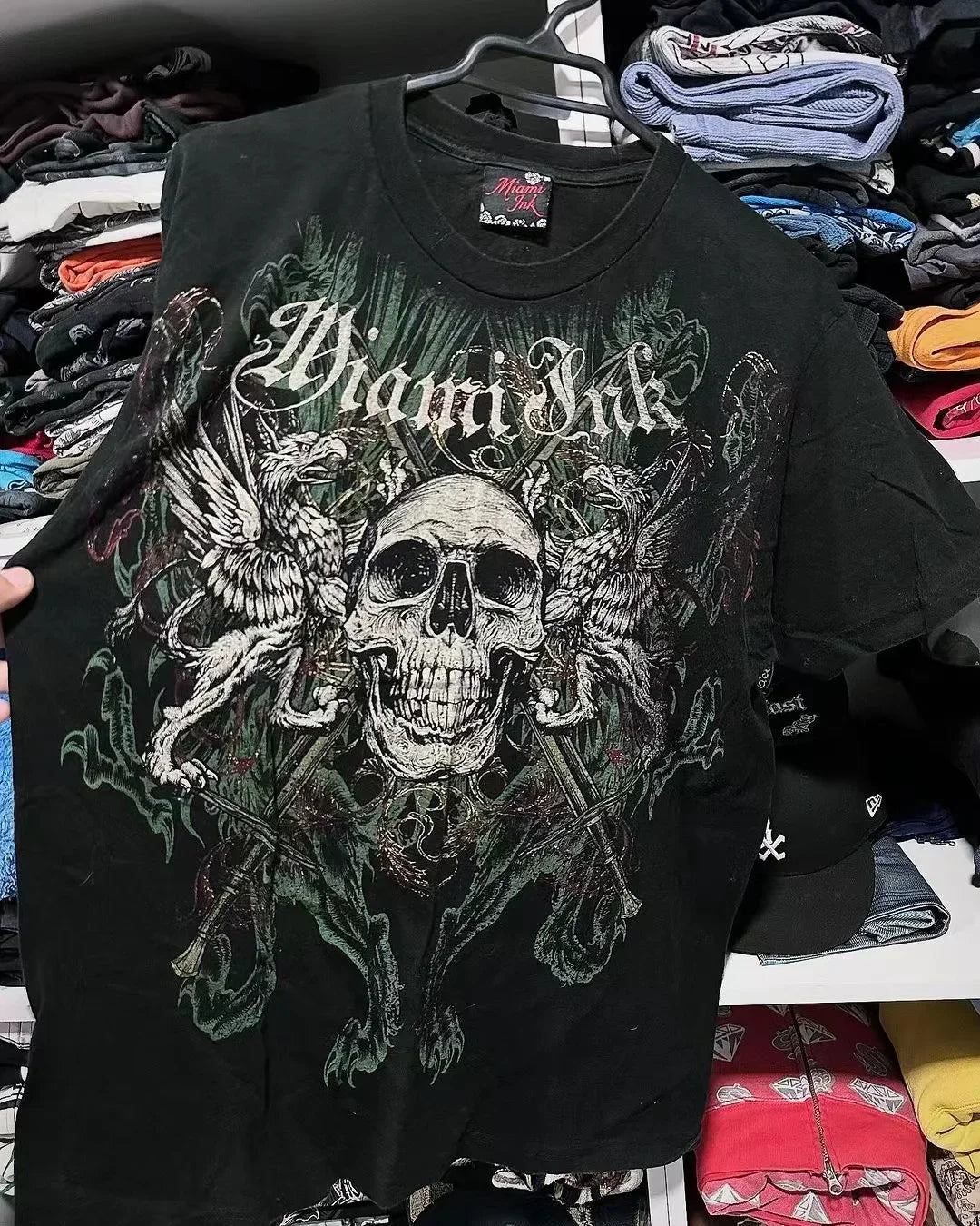2000s Affliction Style Streetwear Tee Gothic Skull Cross Print Trendy Graphic T-shirts