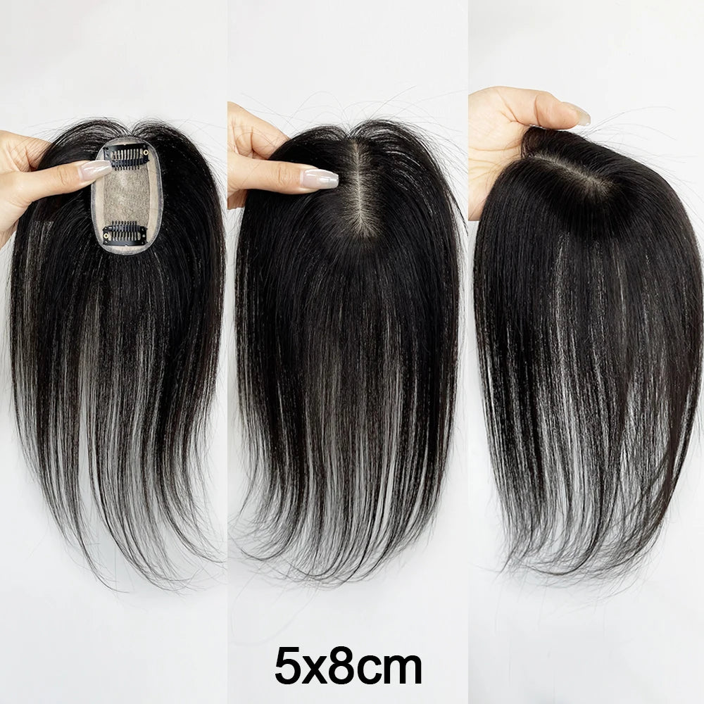 5 Sizes Silk Base Virgin Human Hair Women Topper Natural Scalp Top Black Color For White Women Small Base Seamless Hairpieces