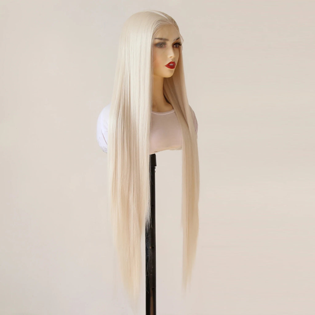 Platinum Blonde Wig 13x4 Synthetic Lace Front Wig Long Straight 40inch Synthetic Wig Pre Plucked Heat Resistant Fiber Hair Wig