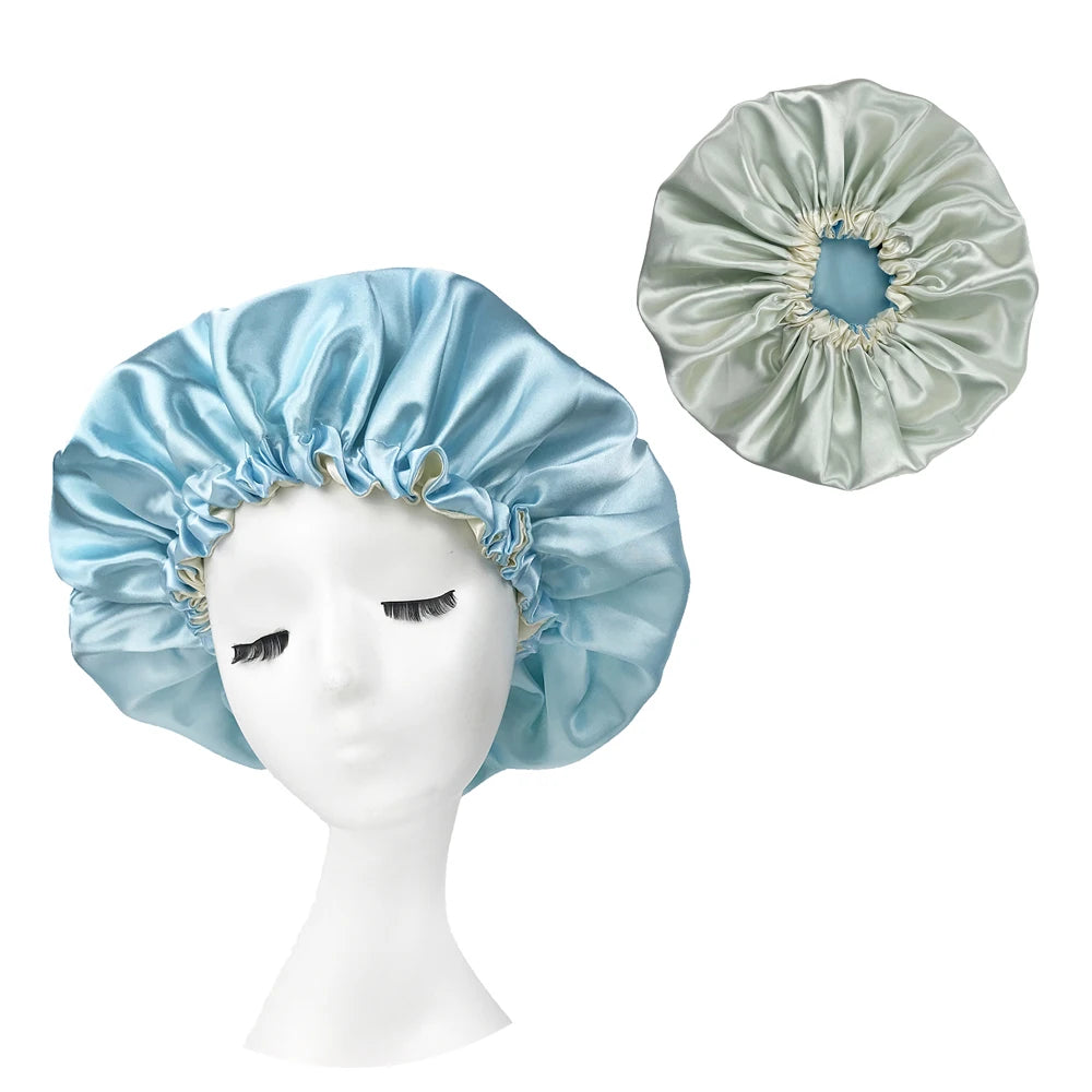 New Solid Women Satin Bonnet Fashion Stain Silky Big Bonnet for Lady Sleep Cap Headwrap Hat Hair Wrap Accessories Wholesale