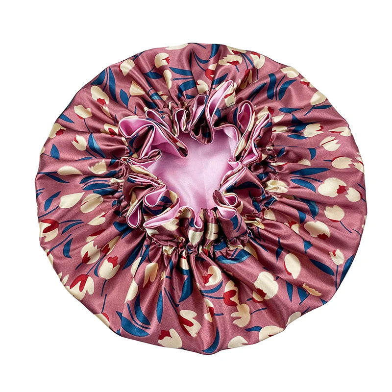 New Solid Women Satin Bonnet Fashion Stain Silky Big Bonnet for Lady Sleep Cap Headwrap Hat Hair Wrap Accessories Wholesale