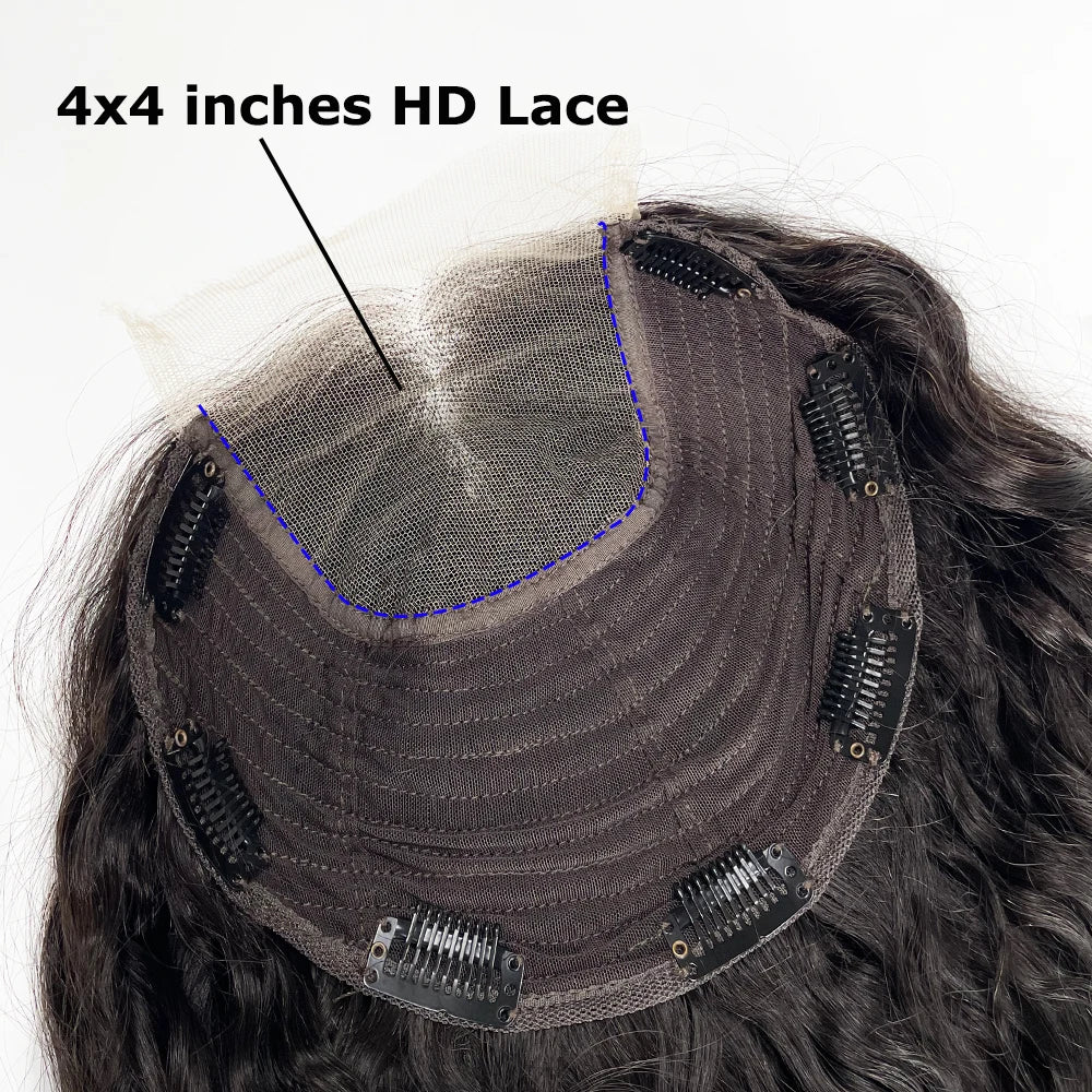4X4 Inch Transparent HD Lace Wefted Topper Loose Curly Wave Virgin European Human Hair Lace Front Pre Plucked Clip In Hairpieces