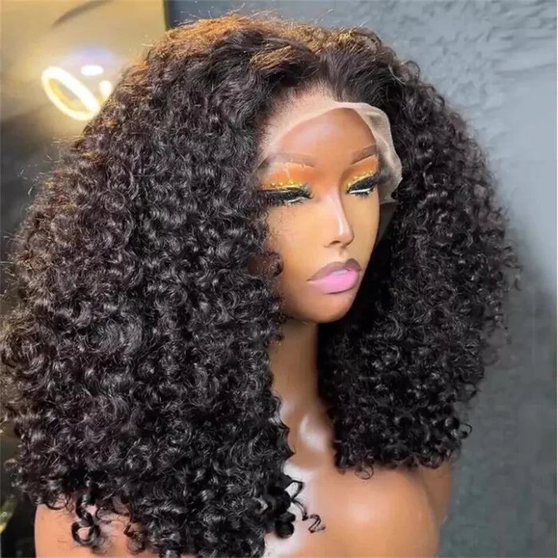 Soft Natural Black 180Density 26'' Long Kinky Curly Lace Front Wig For Women BabyHair Preplucked Heat Resistant Glueless Daily