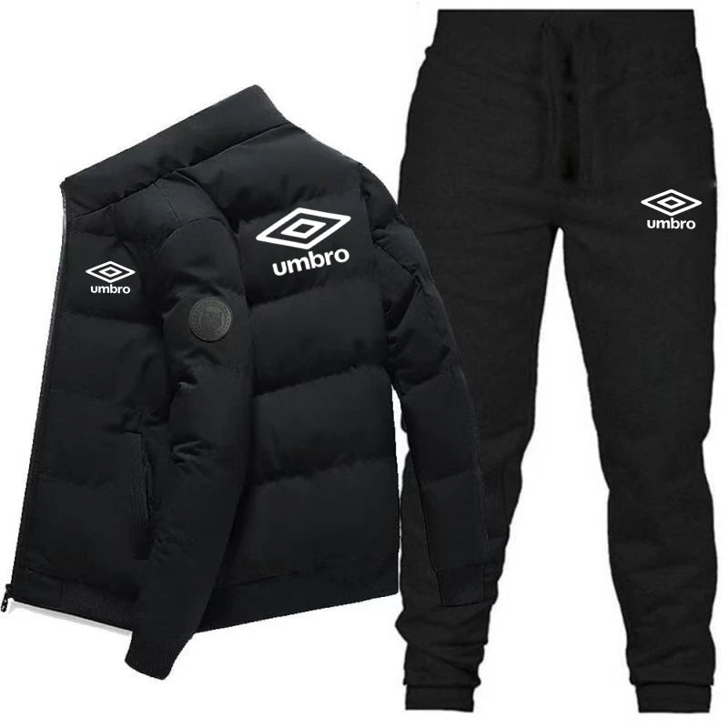 2025 Winter Fashion Umbro Men's High-quality Polyester Fiber Zip-up Warm and Windproof Jacket and Trousers Set