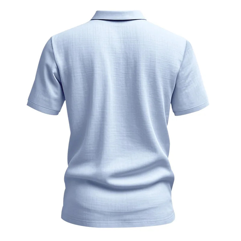 2025Summer New Men's Shirt British Style Loose Trendy Breathable Linen Casual Polo Collar Series POLO Shirt Short Sleeve