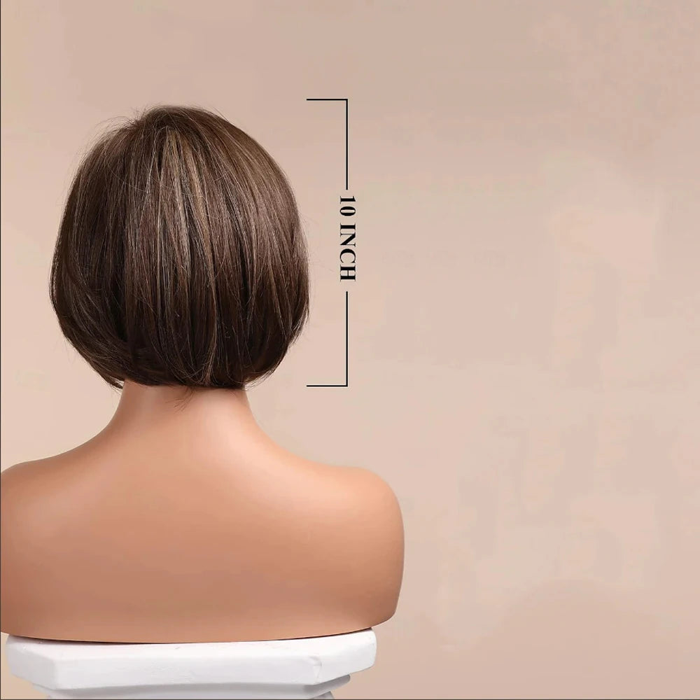 HAIRJOY  Synthetic Hair Brown Bob Wig Short Hair Wigs for Women Highlight Mixed Blonde Heat Resistant Fibre Synthetic Wig