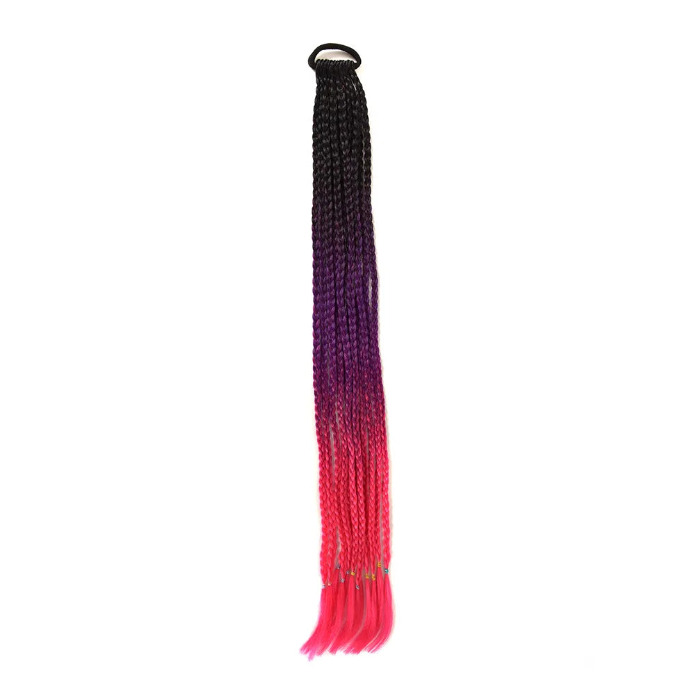 24inch Rubber Band Crochet Mixed Box Braids Plaited Ponytail Synthetic Gradient Dirty Braided Ponytail Hair Extensions for Kids