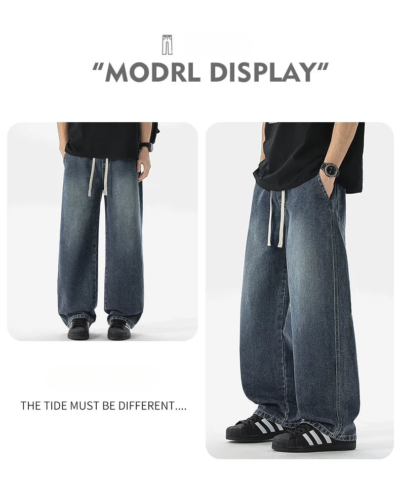 Men's Jeans American Loose Wide-leg Loose Straight Casual Trousers Street Hip-hop Baggy Jeans Black Grey  Blue Streetwear Men
