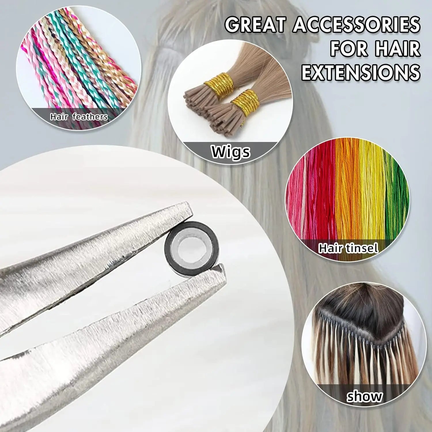 300pcs Woman Hair Decoration The Ring Hair Extensions Tools Micro Link Rings Silicone Link Ring Dreadlock Ring Hair Cuffs Silico