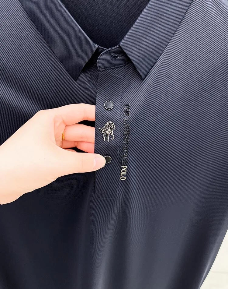 High end brand short sleeve polo shirt men's 2025 summer new trend embossed design casual ice silk breathable lapel Paul T-shirt