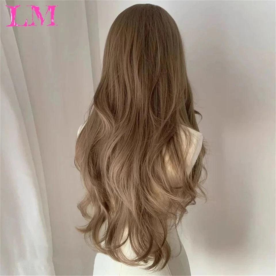 LM Golden Wig Synthetic Ombre Long Straight/Body Wave Middle Part Heat Resistant Natural Hair Wigs For Women Cosplay