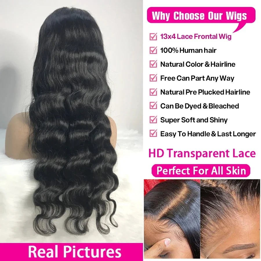 40 Inch Body Wave 13x6 HD Transparent Lace Frontal Wig Human Hair 13x4 Lace Front Wig Brazilian Pre Plucked Lace For Black Women