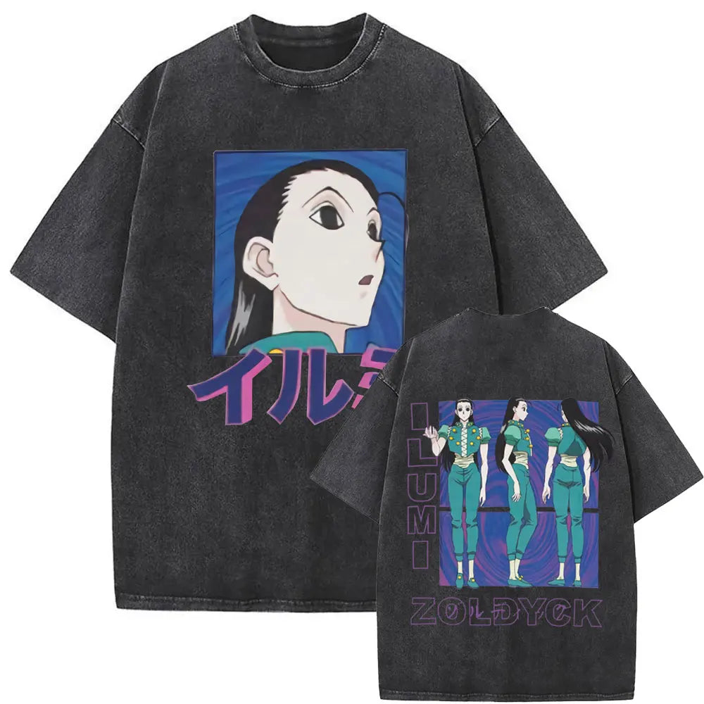 Washed Vintage Anime Hunter X Hunter T-shirt Killua Zoldyck Graphic T Shirt Men Women Clothing Casual Oversized Crewneck Tshirt