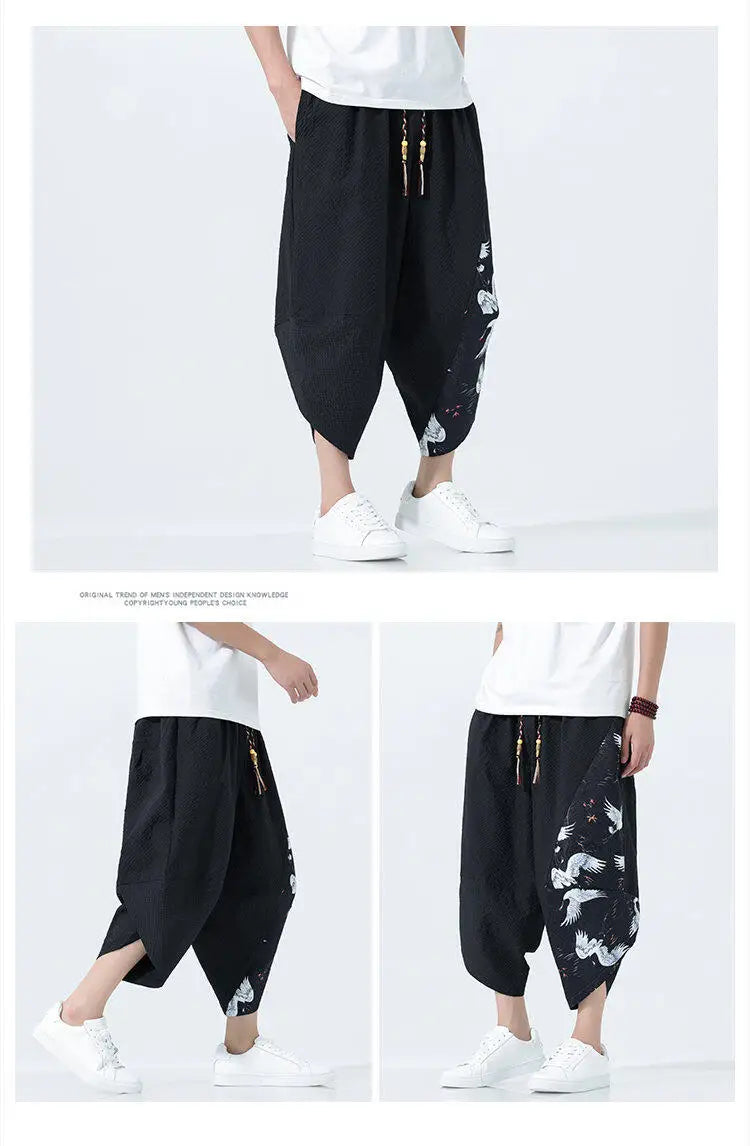 Summer Shorts Men Japanese Style Retro Comfortable Breathable Beach Pants Men Elastic Waistband Thin Loose Harun Casual Trousers