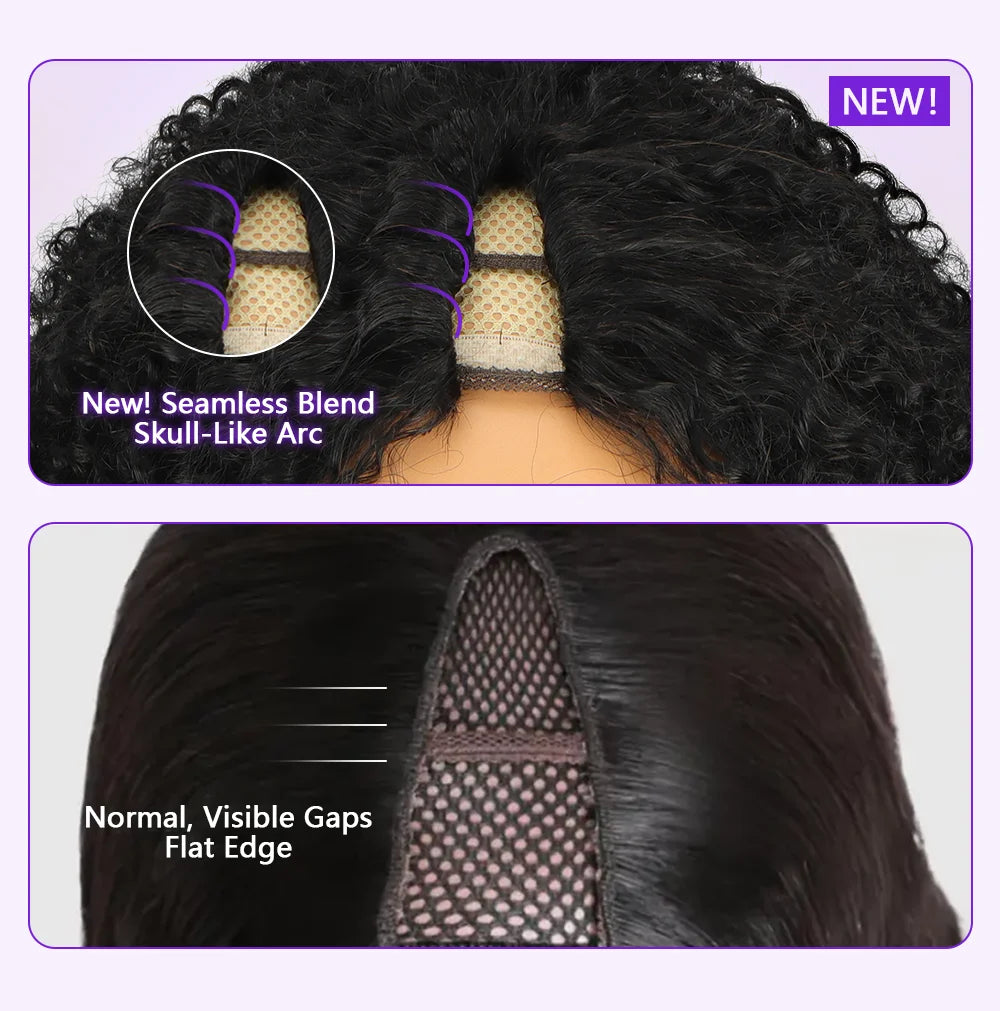 12A Jerry Curly V Part Wig Human Hair Upgrade U Part Human Hair Wigs Brazilian V Shape Kinky Curly Wig No Leave Out 200% Density