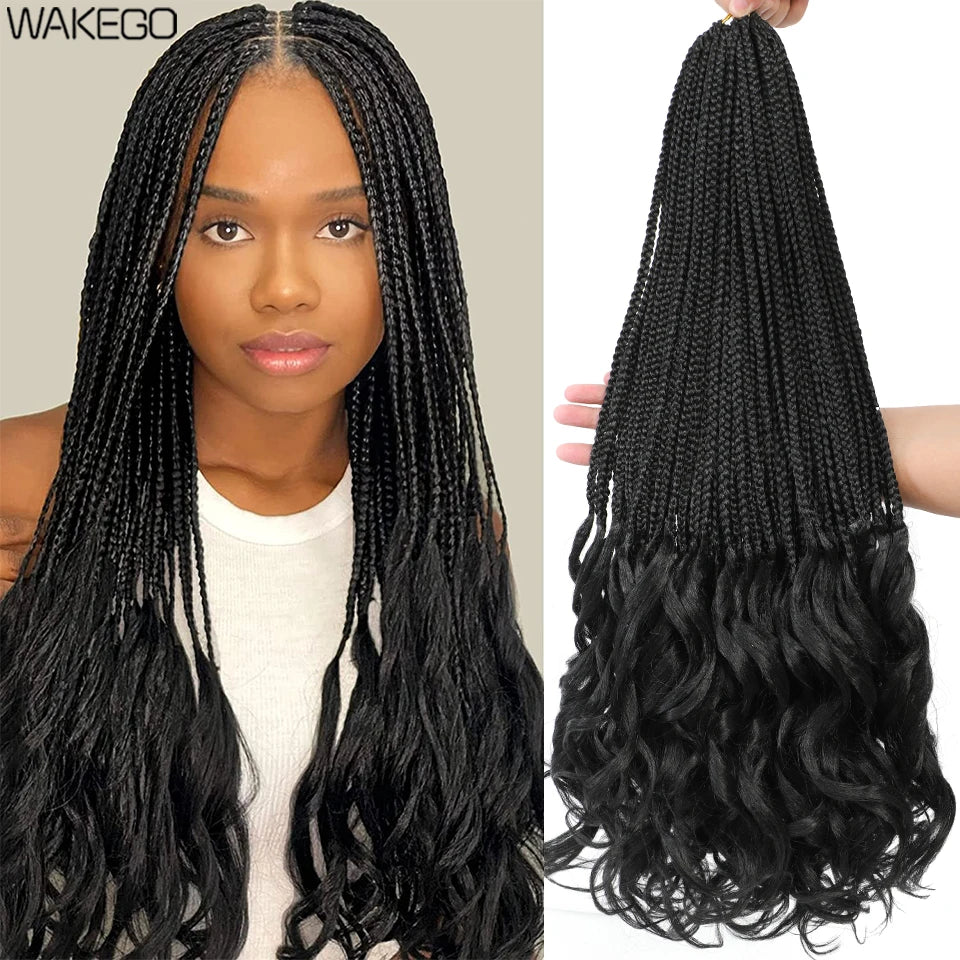 24 18 14 Inches French Curly Crochet Braids New Goddess Box Braids Bouncy French Curl Braid Hair Crochet Synthetic Braiding Hair