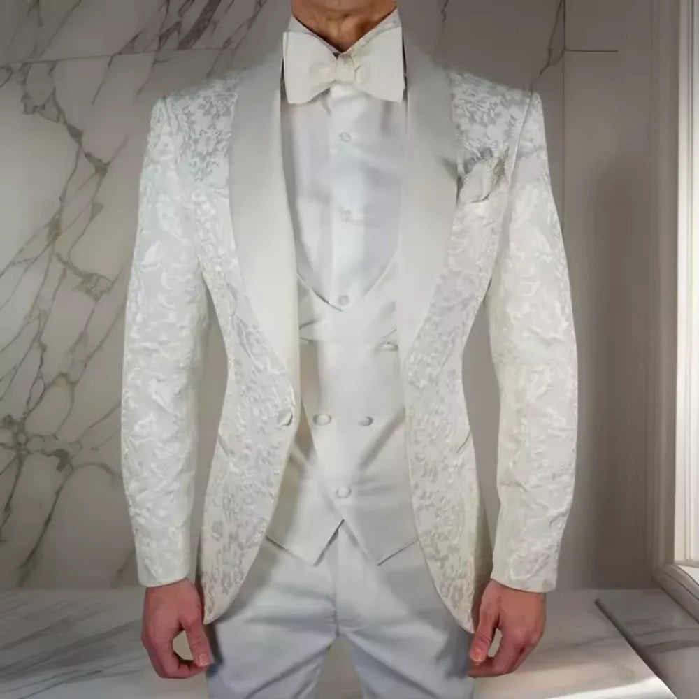 Formal Jacquard Men Suit 2PCS Elegant Single Breasted Men Office Suit Formal Office Men For Business Wedding Suit Customized