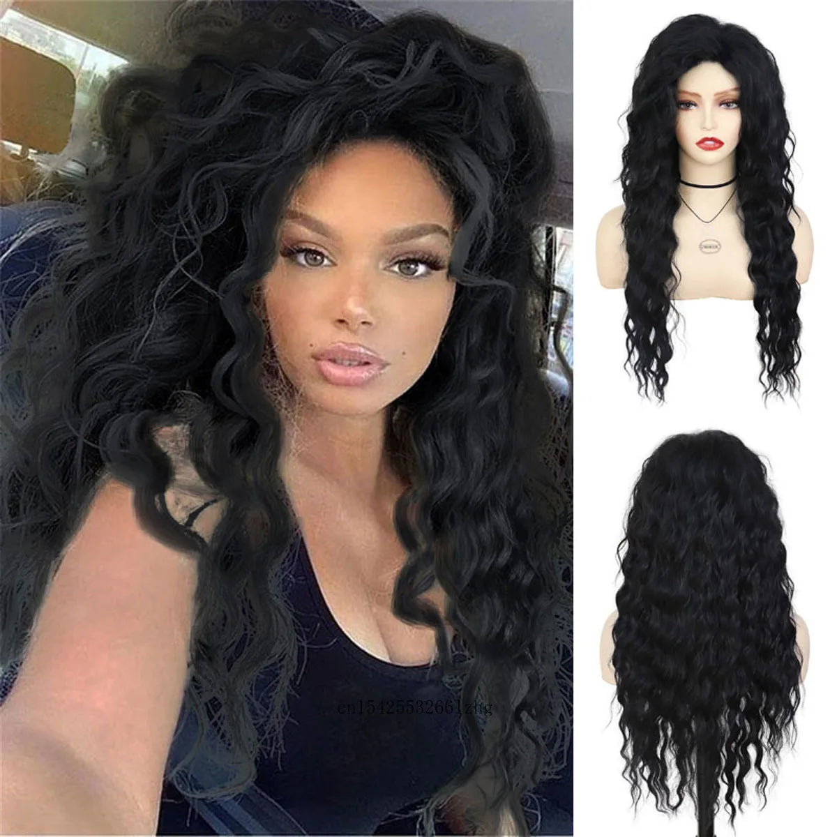 GNIMEGIL Synthetic Grey Hair Long Water Wave Wigs for Women Natural Fluffy Curly Wave Wig Cosplay Halloween Party Heat Resistant
