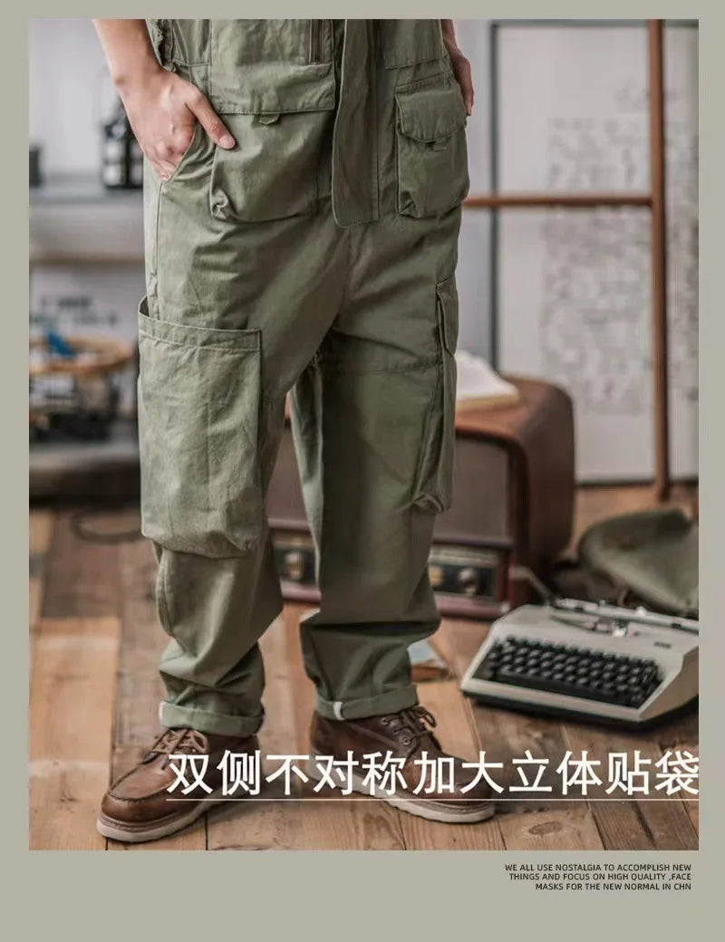 Retro American Cotton Overalls Loose Jumpsuit Men's Cargo Pants Men Suspenders Bibs Four Seasons Full Length Baggy Pants