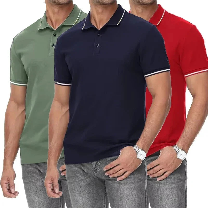 New Men's Short Sleeve Polo Shirt Summer Male Contrast Oversized T Shirt Breathable Shirts Lightweight Streetwear Gym Tops