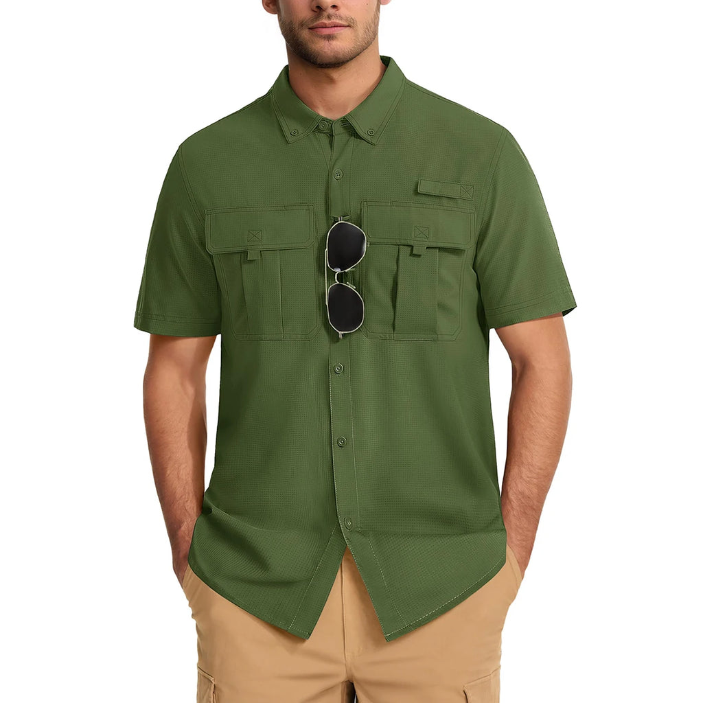 TACVASEN Men‘s Short Sleeve Sun Protection Shirt UPF 50+ Lightweight Quick Dry Fishing Hiking UV Shirt with Pockets for Men