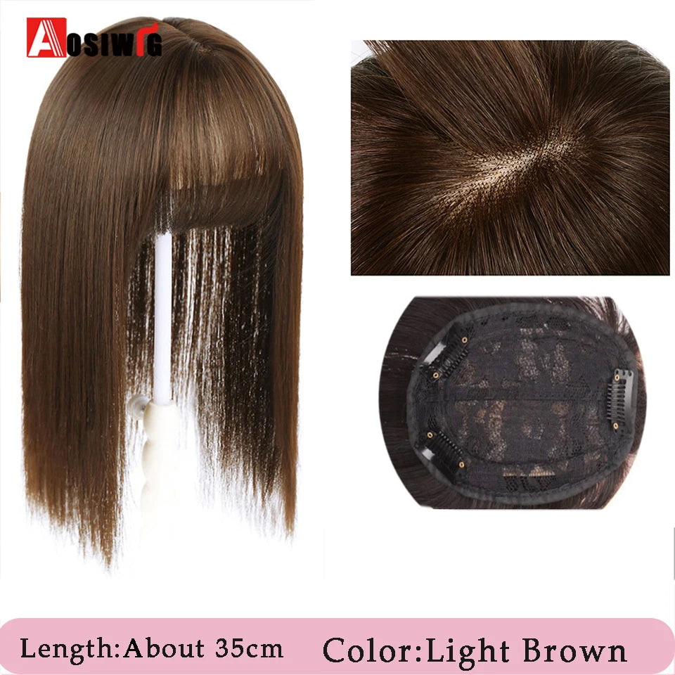 AOSIWIG Synthetic Long Straight Topper Closures Hairpiece Clip In Hair Extensions Cover White Hair Women Natural Fake Hairpiece