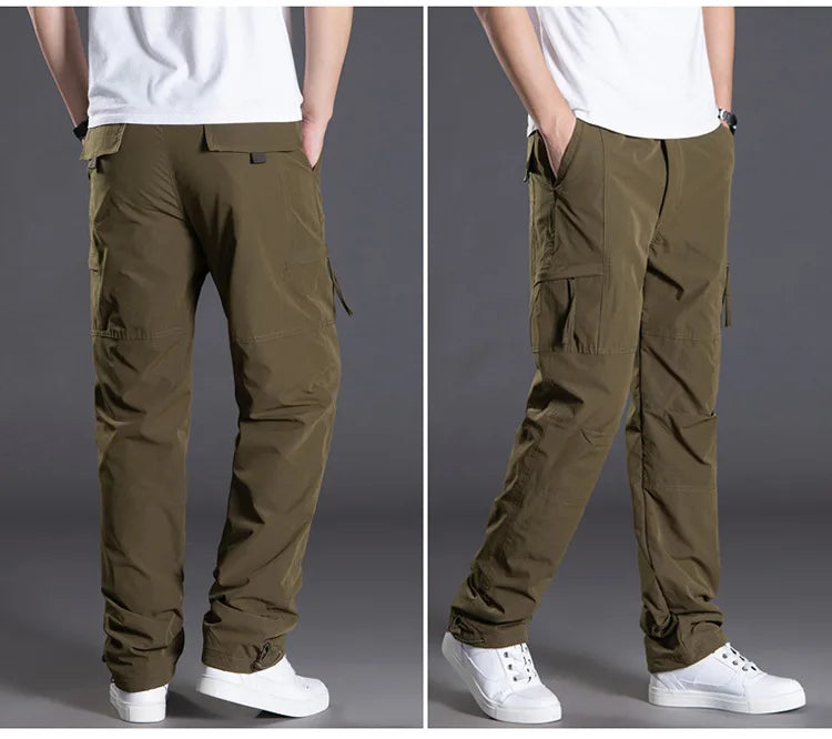6XL Thick Waterproof Warm Fleece Cargo Pants Men Winter Outdoor Plus Velvet Multi-pockets Loose Straight Casual Overall Trousers