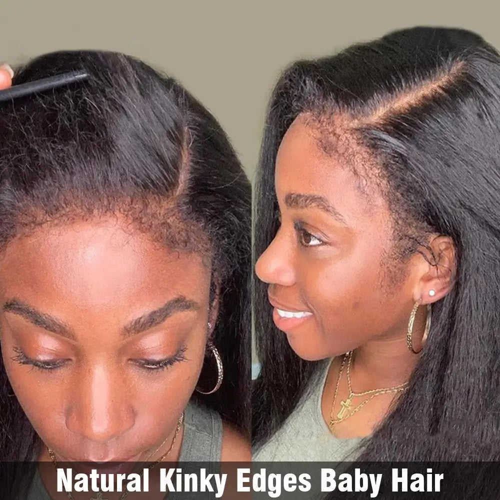 4C Edges Curly Baby Hair Wig Kinky Straight 13x6 HD Lace Frontal Wig Human Hair Yaki Straight 13x4 Lace Front Human Hair Wigs