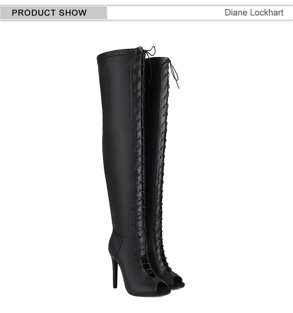 Fashion Party Women's Dance Shoes Sexy Thin High Heels Open Toe Cool Boot Summer Latin Jazz Ballroom Cross Straps Thigh Boots