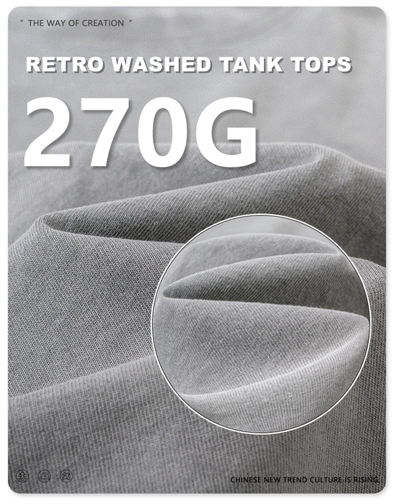 ZODF Vintage 2024 Washed 270gsm Cotton Tank Tops For Men Unisex Summer Relax Fit Slit Sleeveless Vest Streetwears HY0777