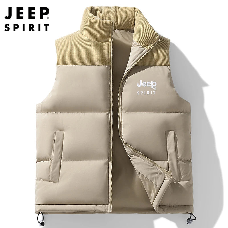 Jeep Spirit Men's Vest Autumn and Winter Stand Collar Sleeveless Warm Windproof Vest Fashion Sports Casual Vest Jack