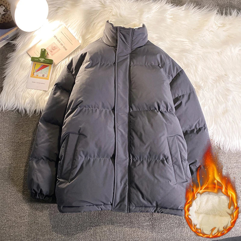 Warm Fleece Winter Lined Puffer Jackets Men Thick Parkas Casual Man Padded Down Outwear Zipper Long Sleeve Outdoor Couple Coat