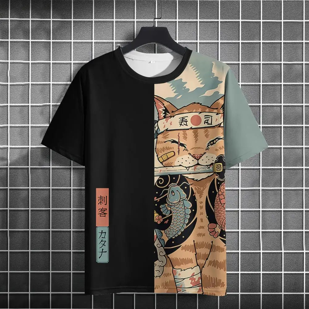 Unisex 2025 T Shirt Men Women Japanese Samurai Cat 3d Printed T Shirts For Casual Fashion Funny Shirt Top Tee Men Clothing