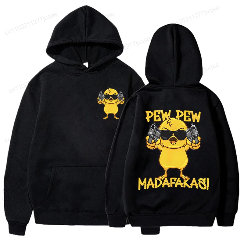 Pew Pew Madafakas Men's Hoodies Cute Chick Funny Graphic Sweatshirts Tops Trendy Streetwear Male Oversized Hooded Hoodie Clothes