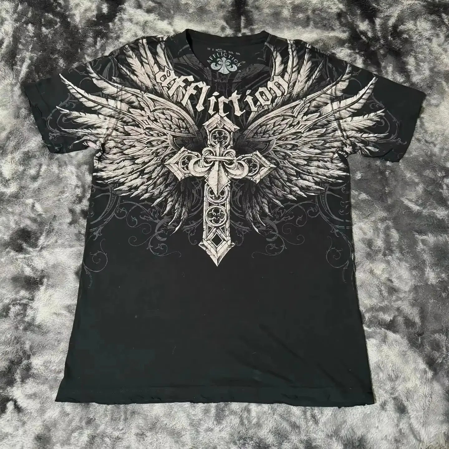 2000s Affliction Style Streetwear Tee Gothic Skull Cross Print Trendy Graphic T-shirts