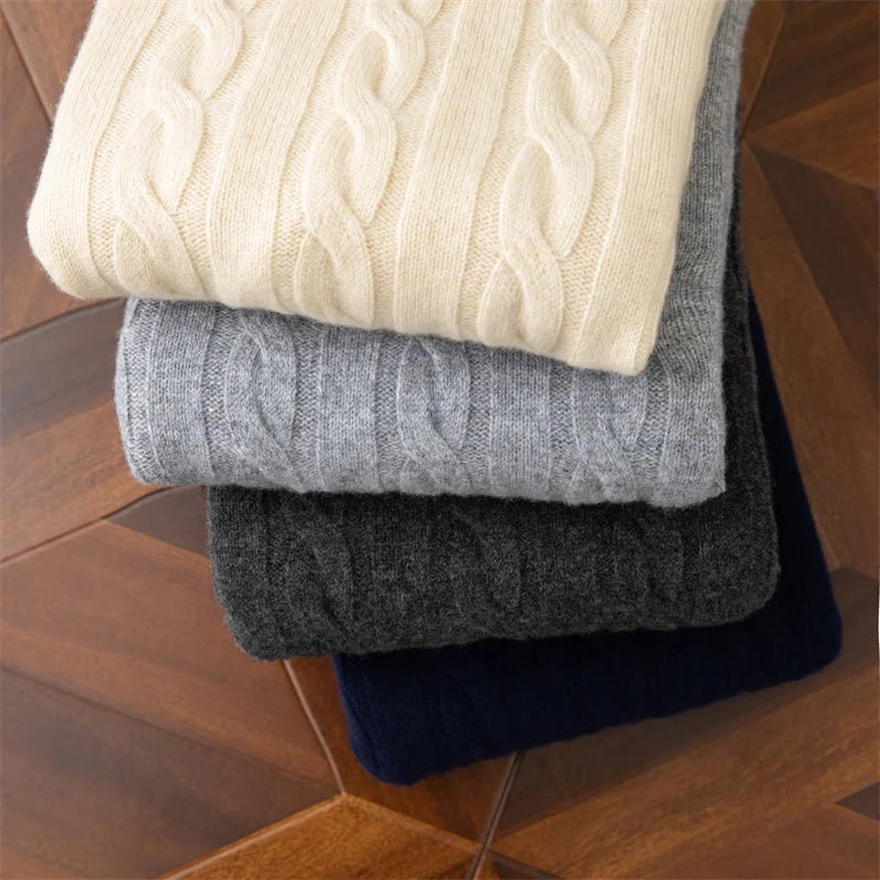 Autumn and winter new wool sweater men's round collar pure color pullover jacquard thick sweater loose cashmere sweater