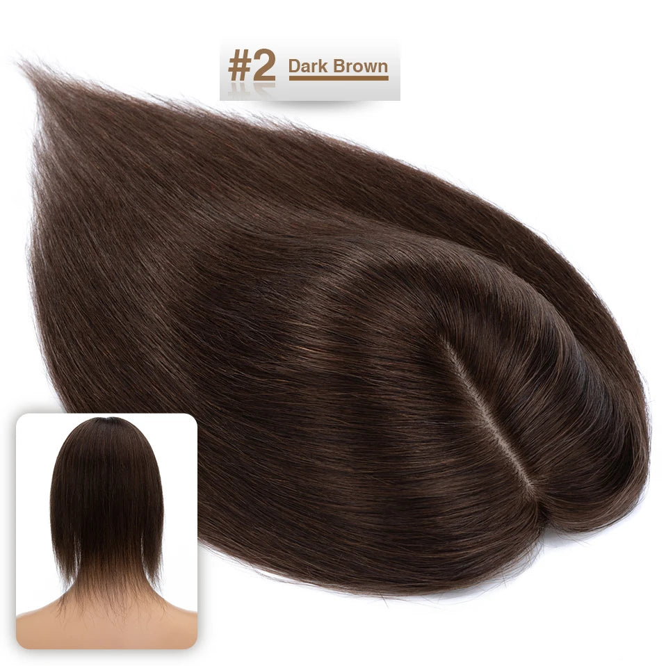 S-noilte 7x13cm Real Hair Toppers Silk Base Natural Hair Wig 100% Human Hair Prosthesis woman Brown Wigs Clip In Hair Extensions