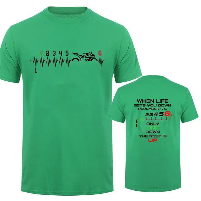 1N23456 Motorcycle Gear Biker Heartbeat Print Men T-Shirts Summer Men's T Shirt Clothing Oversized Men Tshirt Graphic T Shirt