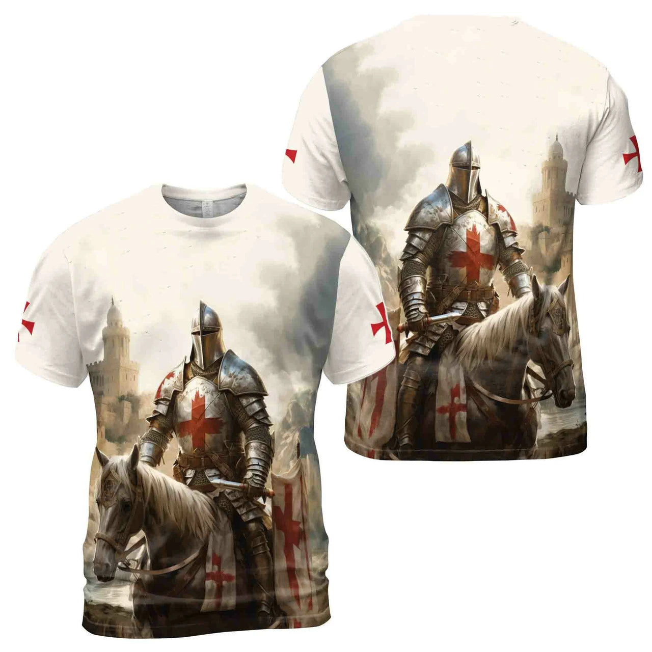 Men's Vintage Medieval Templars Graphic T-shirt Classic Cool Design Short Sleeved Retro Tees Casual O-neck Loose Simple T Shirts