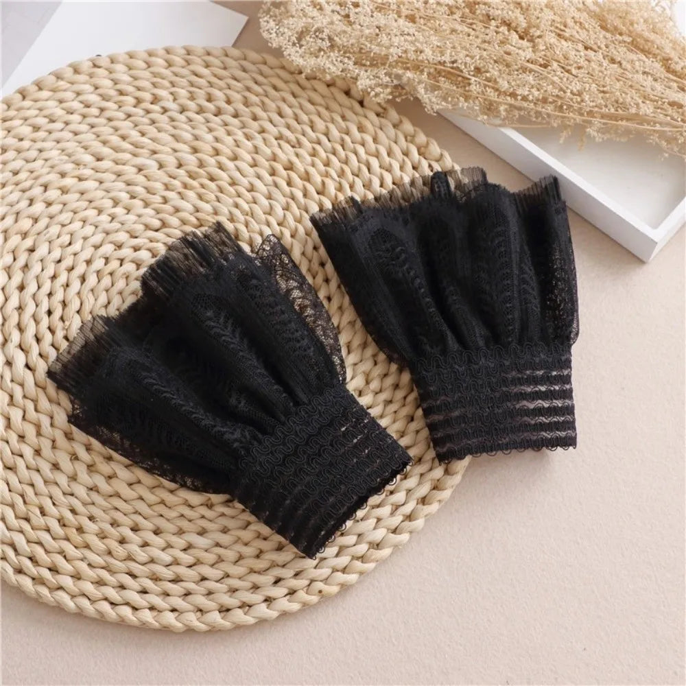 1 Pair Versatile Elegant Fake Cuffs Embroidery Pattern Detachable Lace Sleeves Solid Color Thin False Cuffs For Women